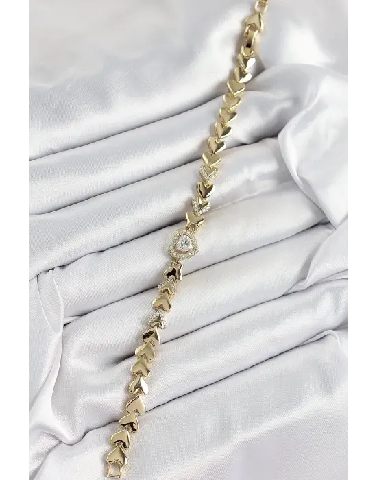 Xuping Pirinç Baget Kalp Model Gold Renk Kadın Bileklik