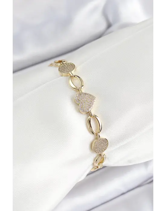 Xuping Pirinç Kalp ve Daire Model Gold Renk Kadın Bileklik