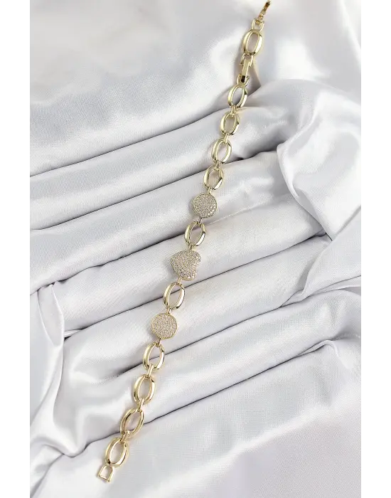 Xuping Pirinç Kalp ve Daire Model Gold Renk Kadın Bileklik