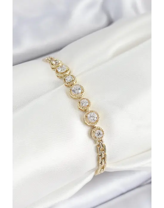 Xuping Pirinç Sıralı Daire Baget Model Gold Renk Kadın Bileklik