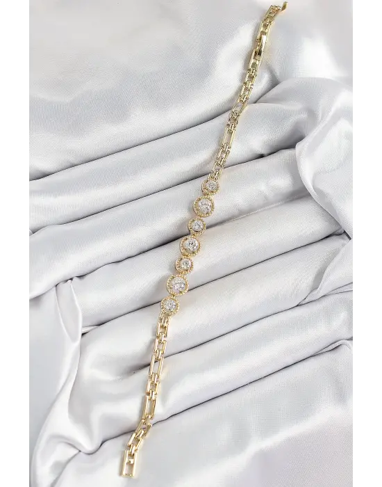 Xuping Pirinç Sıralı Daire Baget Model Gold Renk Kadın Bileklik