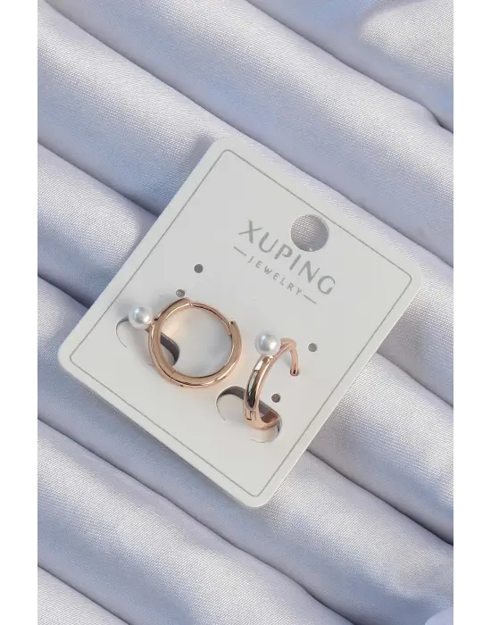 Xuping Rose Renk İnci Detay Halka Küpe
