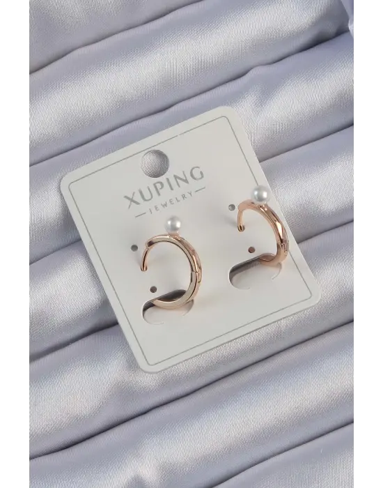 Xuping Rose Renk İnci Detay Halka Küpe