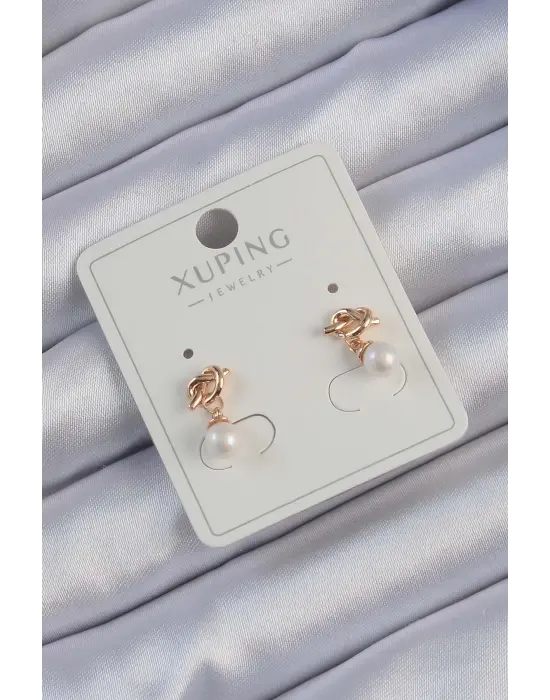 Xuping Rose Renk İnci Taşlı Düğüm Küpe