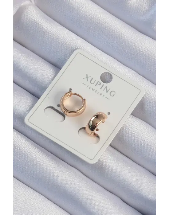 Xuping Rose Renk Minimal Bombeli Kalın Halka Küpe