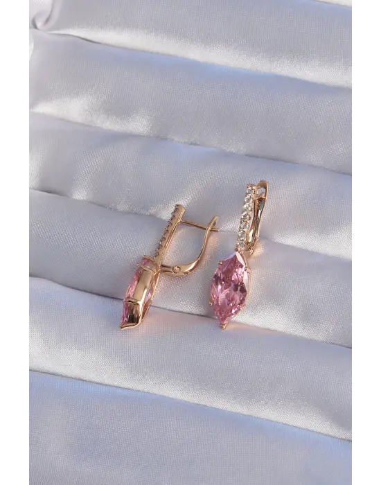 XUPİNG Rose Renk Pembe Zirkon Taşlı Sallantılı Küpe