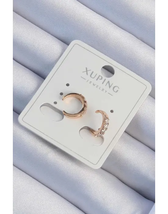 Xuping Rose Renk Zirkon Taşlı Ay Model Earcuff Küpe