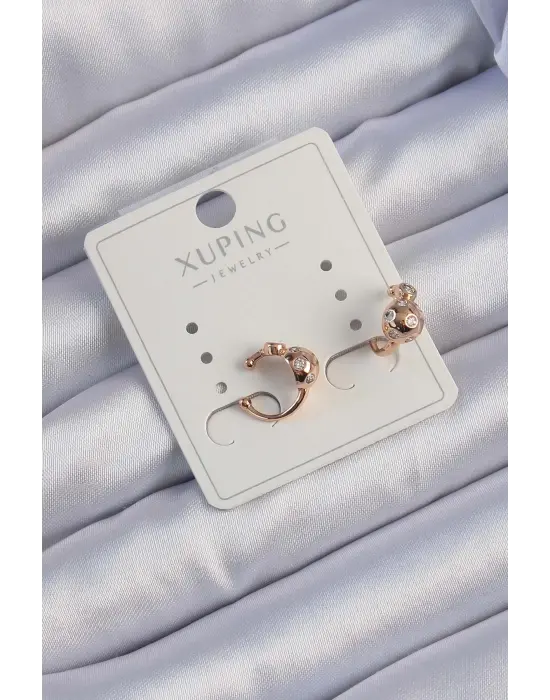 Xuping Rose Renk Zirkon Taşlı Bombeli Topçuk Earcuff Küpe