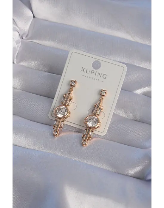 XUPİNG Rose Renk Zirkon Taşlı Geometrik Sallantılı Küpe