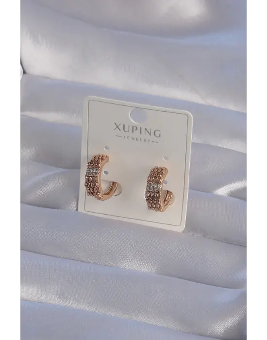 XUPİNG Rose Renk Zirkon Taşlı İşlemeli Halka Küpe