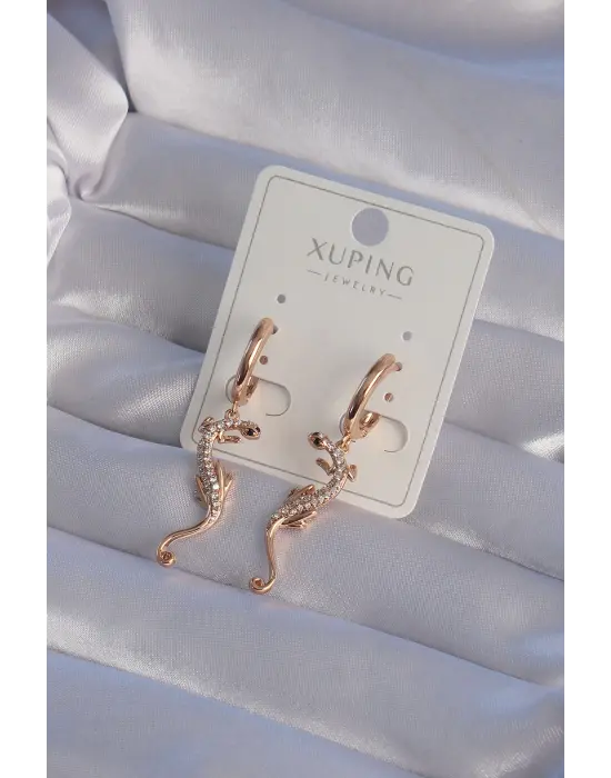 XUPİNG Rose Renk Zirkon Taşlı Kertenkele Model Halka Küpe