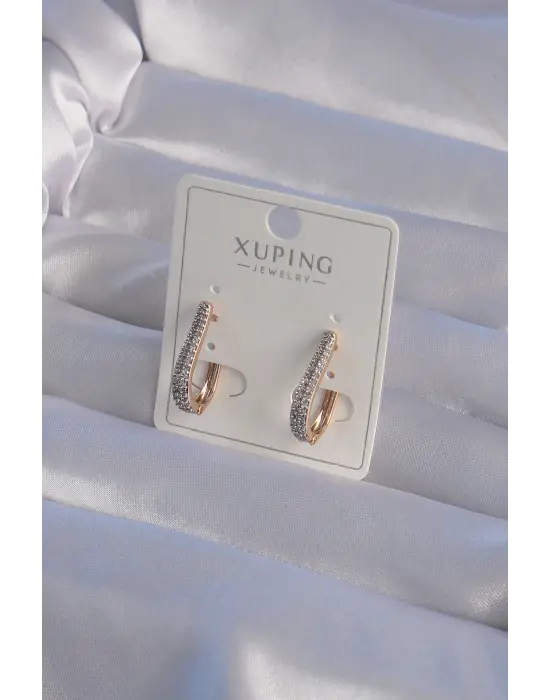 XUPİNG Rose Renk Zirkon Taşlı Kıvrımlı Küpe