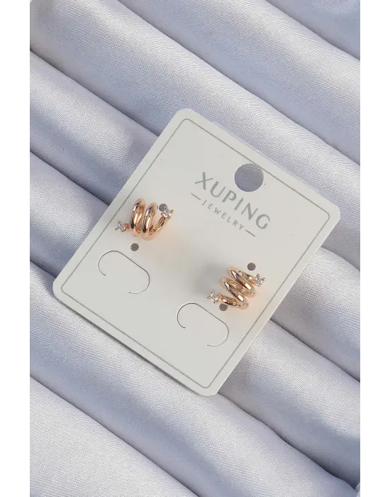 Xuping Rose Renk Zirkon Taşlı Kıvrımlı Küpe