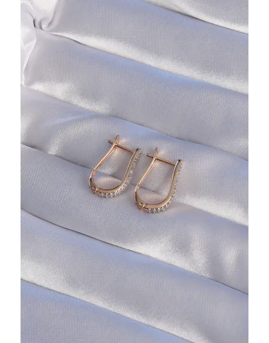 XUPİNG Rose Renk Zirkon Taşlı Kıvrımlı Küpe