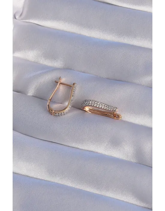 XUPİNG Rose Renk Zirkon Taşlı Kıvrımlı Küpe