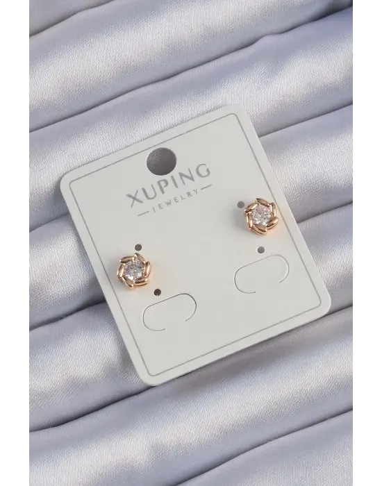 Xuping Rose Renk Zirkon Taşlı Lazer Kesim Oval Küpe