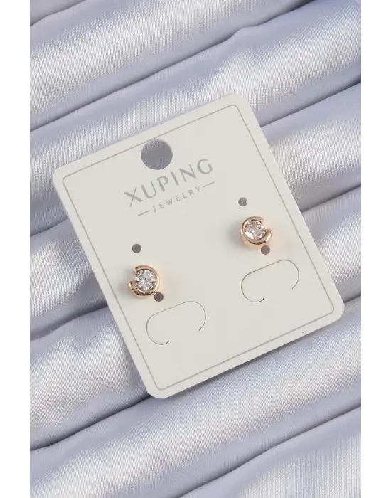 Xuping Rose Renk Zirkon Taşlı Minimal Oval Küpe