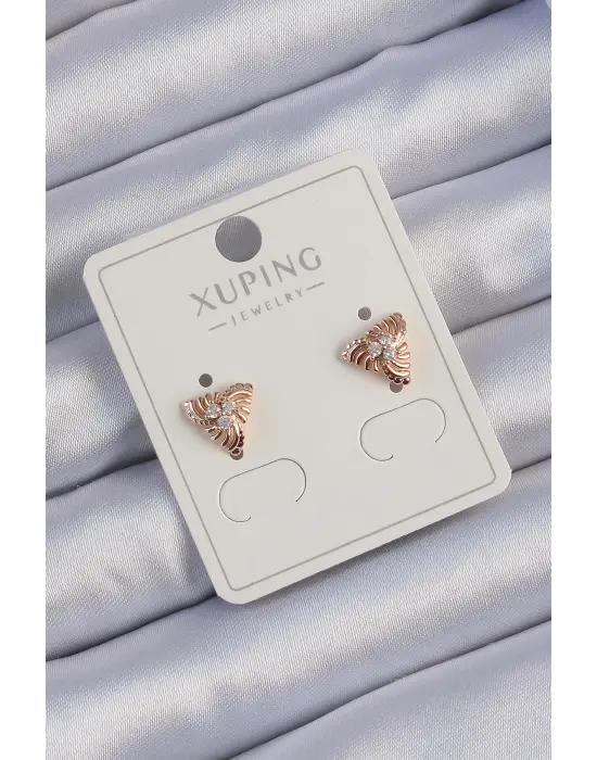Xuping Rose Renk Zirkon Taşlı Tırtıklı Üçgen Küpe