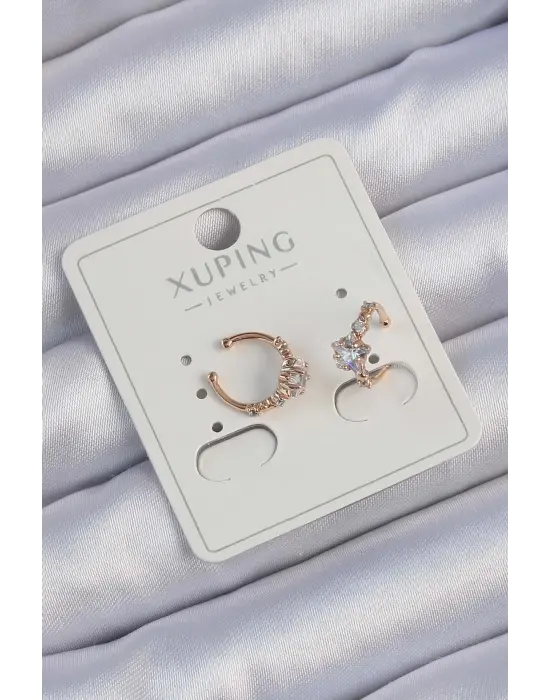 Xuping Rose Renk Zirkon Taşlı Yıldız Model Earcuff Küpe