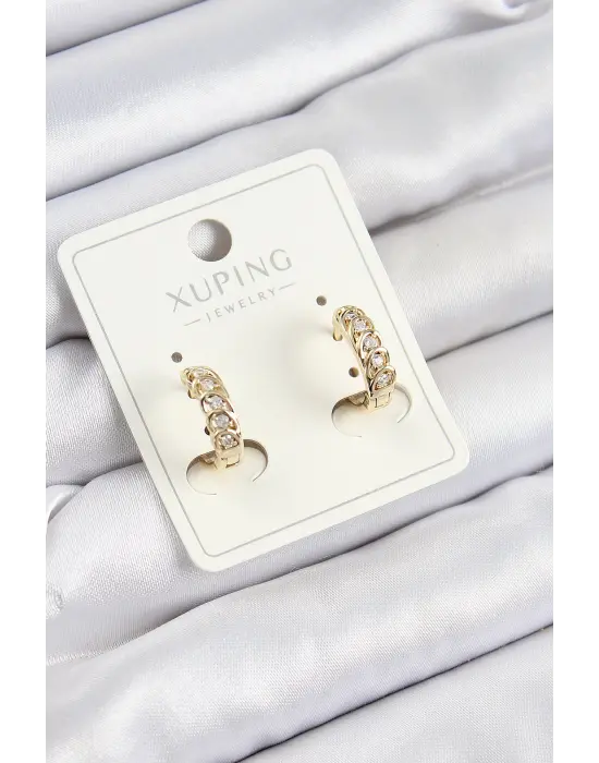 Xuping Zirkon Taşlı Ardışık Model Gold Renk Kadın Küpe