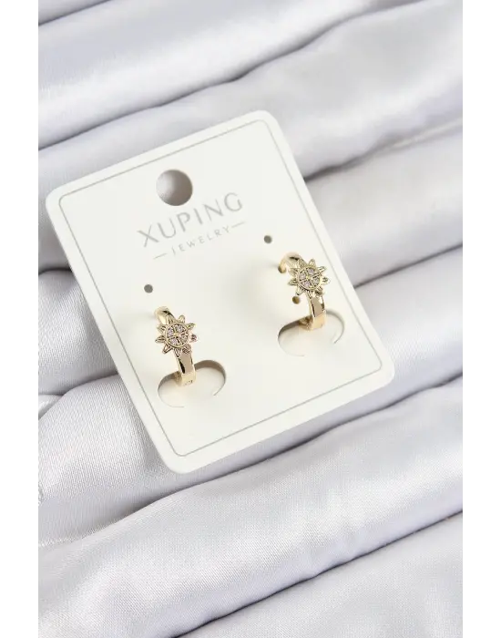 Xuping Zirkon Taşlı Çiçek Model Gold Renk Kadın Küpe