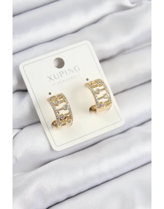 Xuping Zirkon Taşlı Çit Halka Model Gold Renk Kadın Küpe