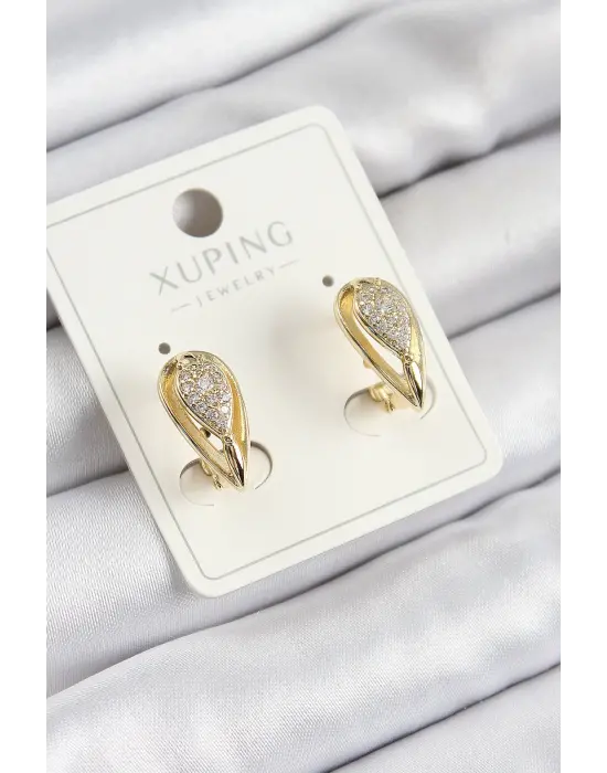 Xuping Zirkon Taşlı Damla Model Gold Renk Kadın Küpe