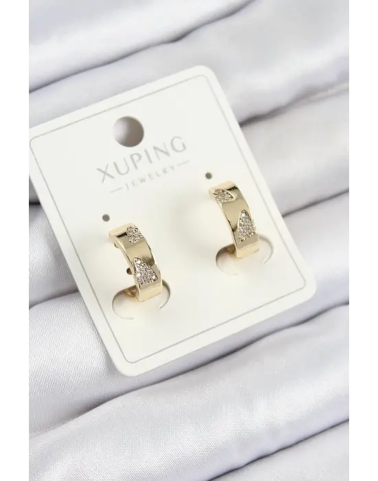 Xuping Zirkon Taşlı Desenli Halka Model Gold Renk Kadın Küpe