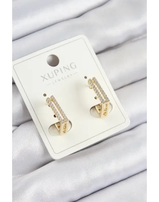 Xuping Zirkon Taşlı Dikdörtgen Model Gold Renk Kadın Küpe