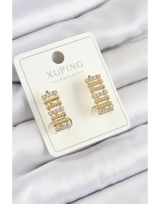 Xuping Zirkon Taşlı Dikdörtgen Model Gold Renk Kadın Küpe