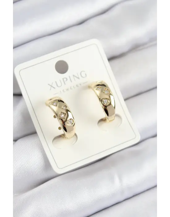 Xuping Zirkon Taşlı Halka Model Gold Renk Kadın Küpe