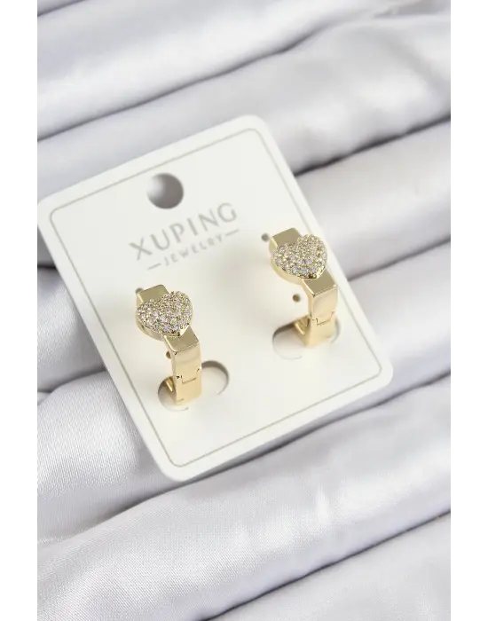 Xuping Zirkon Taşlı Kalp Model Gold Renk Kadın Küpe
