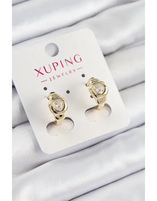Xuping Zirkon Taşlı Kalp Model Gold Renk Kadın Küpe
