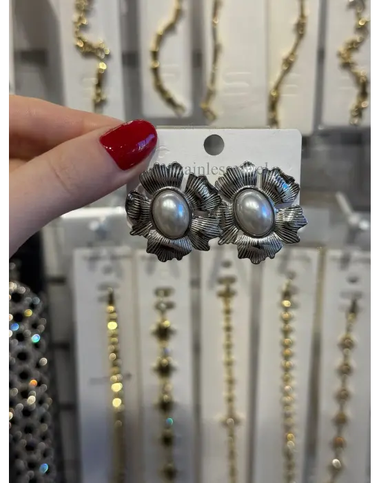 Yaprak & Çiçek Model Barok İncili Küpe