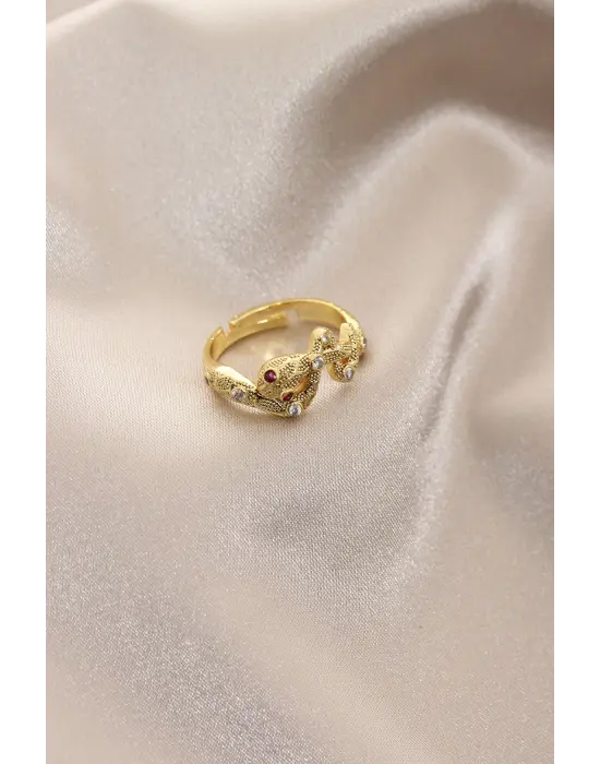 Yeni Sezon Altın Renk Kırmızı Gözlü Taşlı Yılan Yüzük