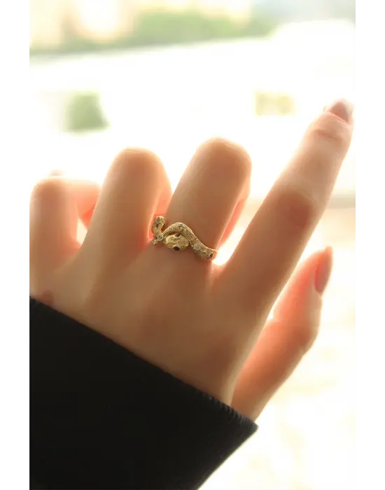 Yeni Sezon Altın Renk Kırmızı Gözlü Taşlı Yılan Yüzük