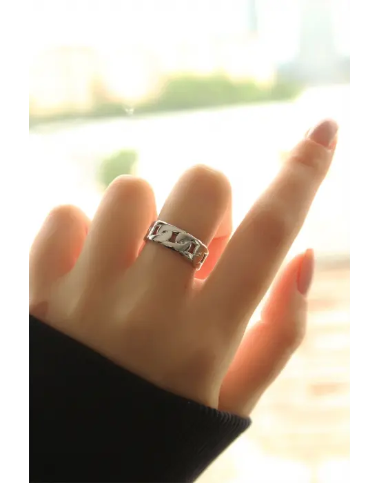 Yeni Sezon Gümüş Renk Zincir Yüzük