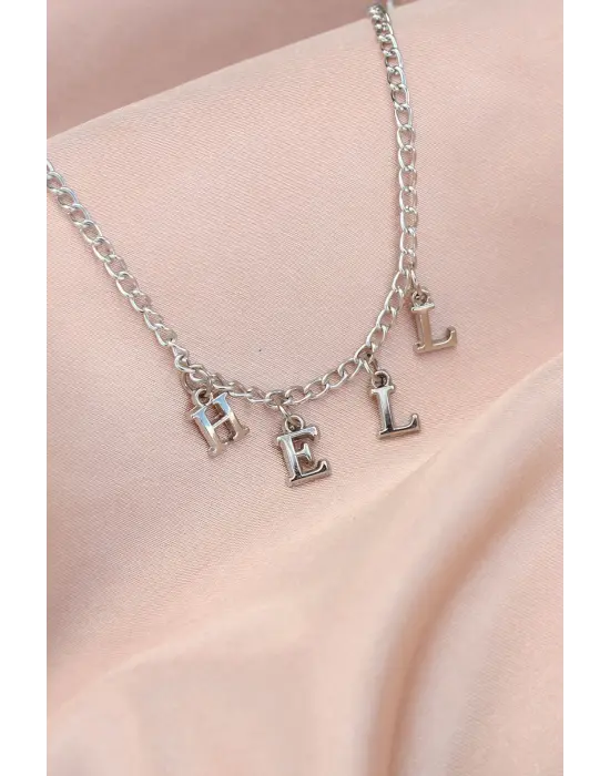 Yeni Sezon Hell Yazılı Gümüş Renk Sallantılı Kadın Kolye