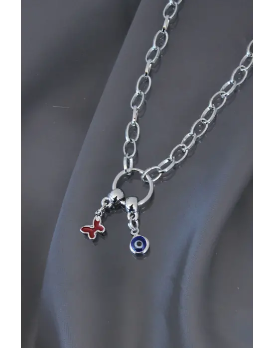 Yeni Sezon Kırmızı Kelebekli Kolye