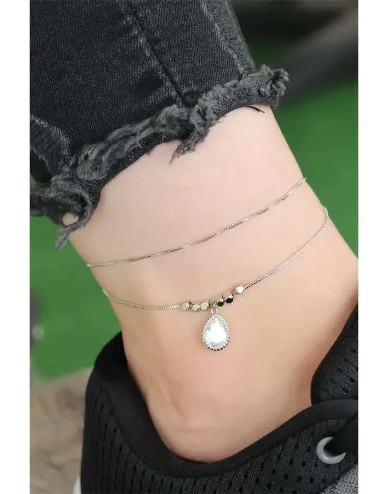 Yeni Sezon Silver Renk Damla Zirkon Taşlı Halhal