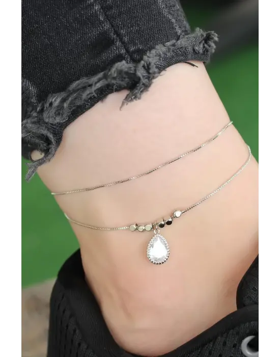Yeni Sezon Silver Renk Damla Zirkon Taşlı Halhal