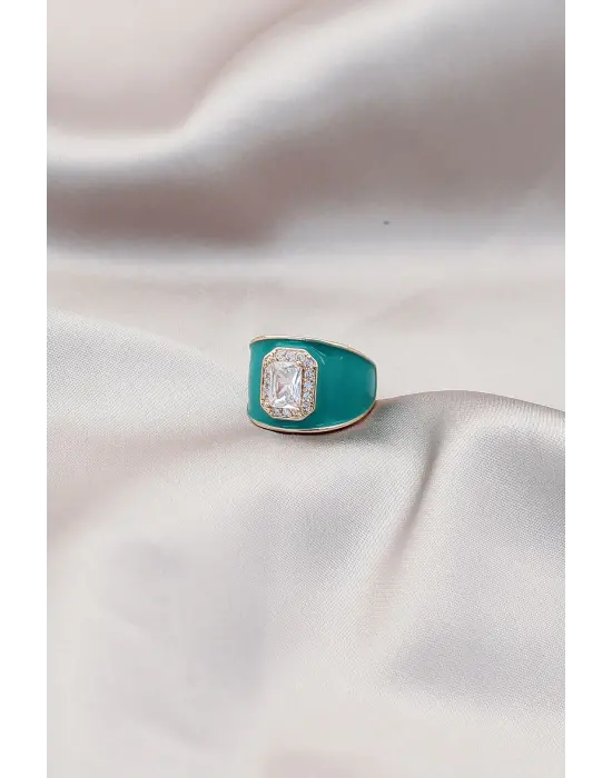 Yeni Sezon Turkuaz Mineli Kristal Taş Detaylı Yüzük