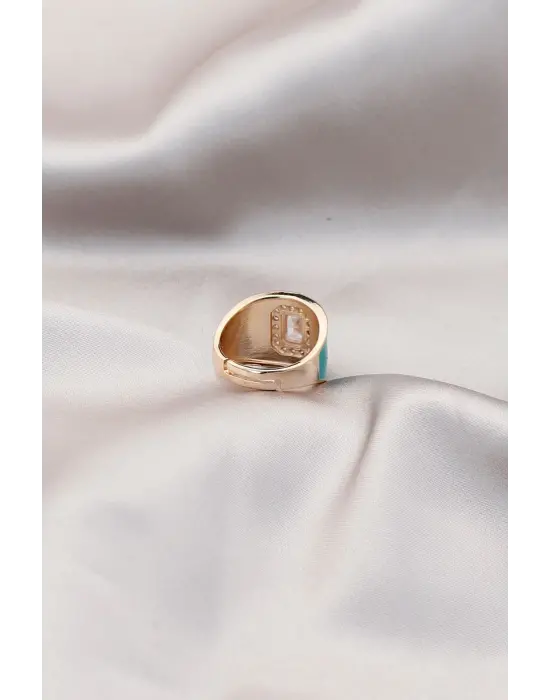 Yeni Sezon Turkuaz Mineli Kristal Taş Detaylı Yüzük