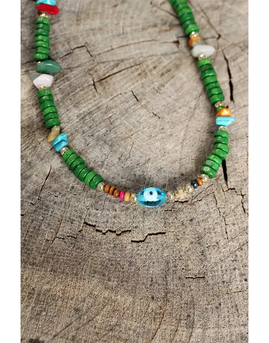 Yeşil Boncuklu Nazar Boncuk Detaylı Kolye