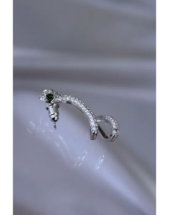 Yeşil Gözlü Zirkon Taş Kaplama Yılan Küpe