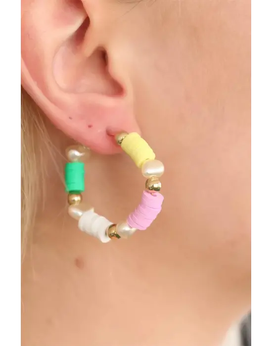 Yeşil Pembe Neon Taşlı Bayan Küpe