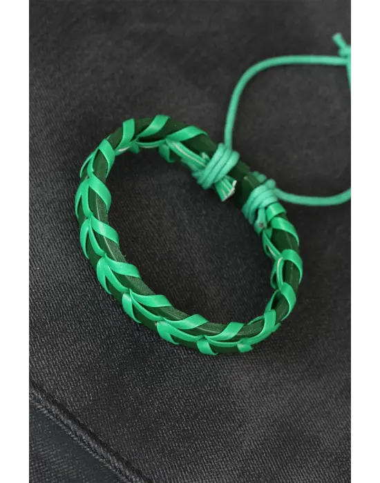 Yeşil Renk Deri Erkek Bileklik