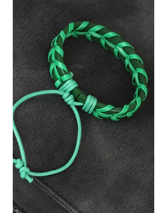 Yeşil Renk Deri Erkek Bileklik