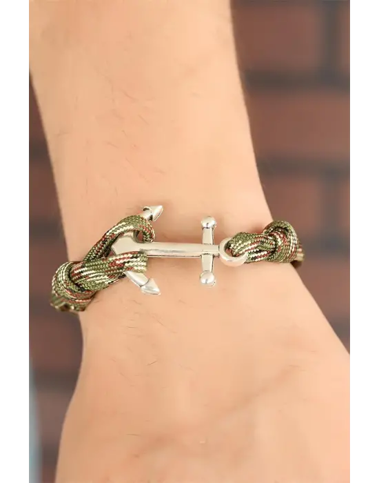 Yeşil Renk Desenli Metal Çapalı Erkek Bileklik