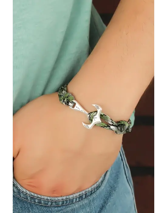 Yeşil Renk Metal Çapalı Erkek Bileklik